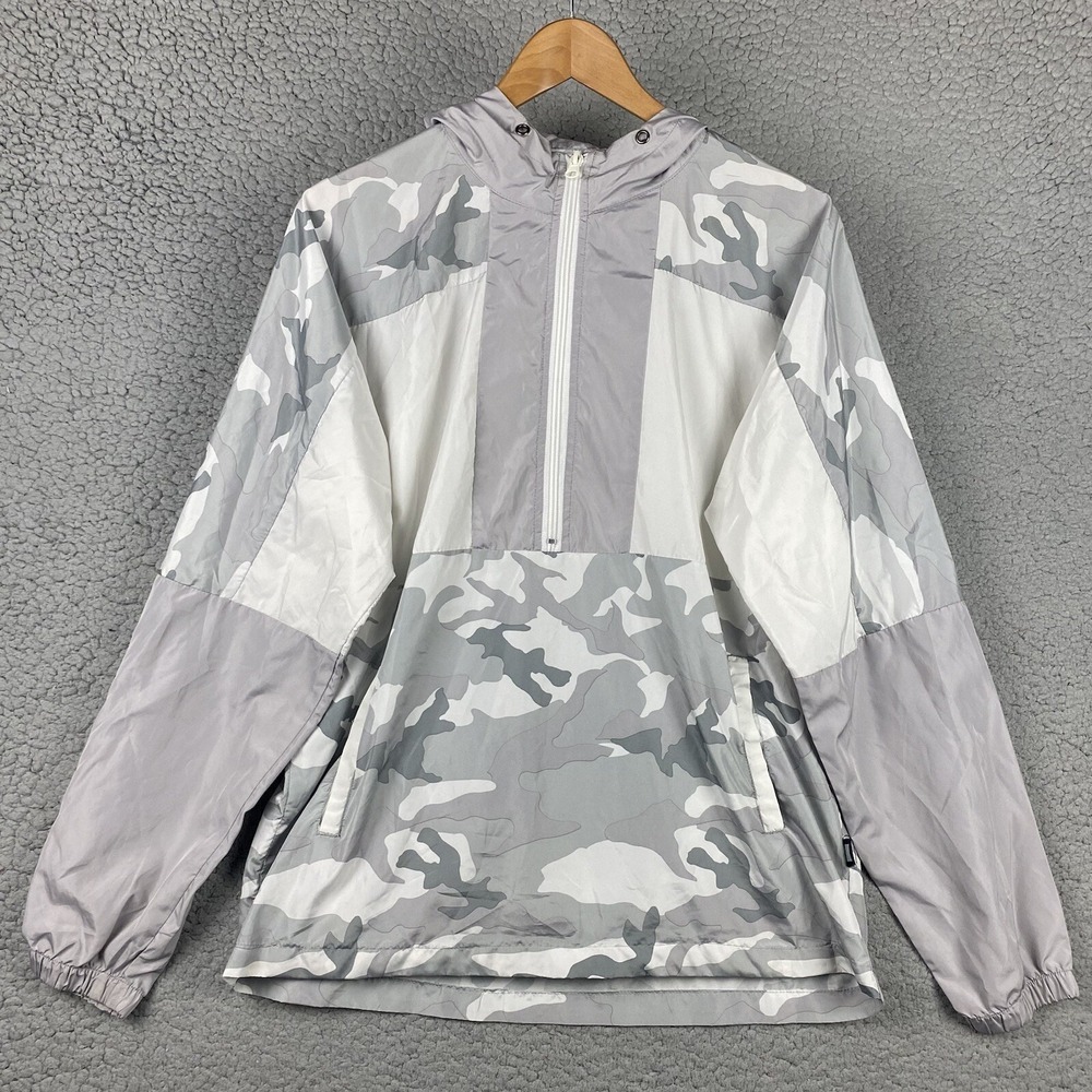 Beautiful Giant Men's Camo Windbreaker Small Zip Up Gray White Loose Polyester‎